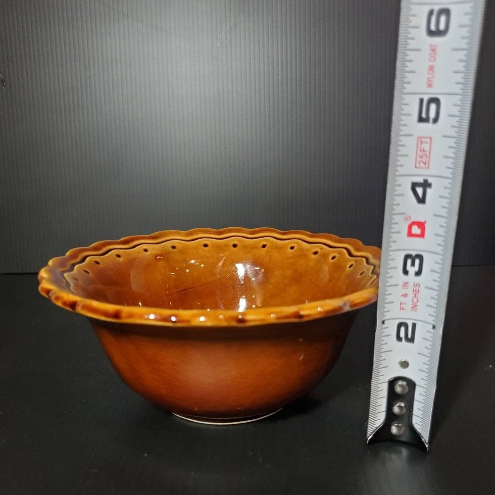 Vintage California USA pottery #D913 cereal bowl, brown, flower, 6